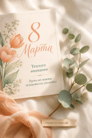 Ветка мимозы, тюльпаны и чистая открытка к весеннему празднику