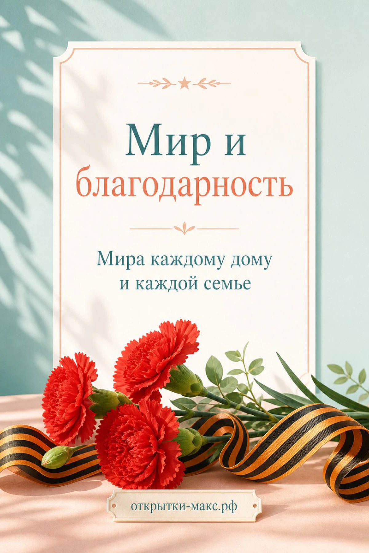 Георгиевская лента, гвоздики и строгая открытка с полем для текста