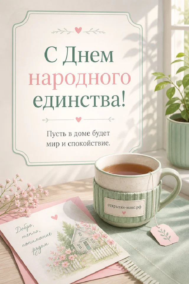 Чашка чая на плетёной подставке у окна с подсолнухами и осенним пейзажем за стеклом — вариант 2