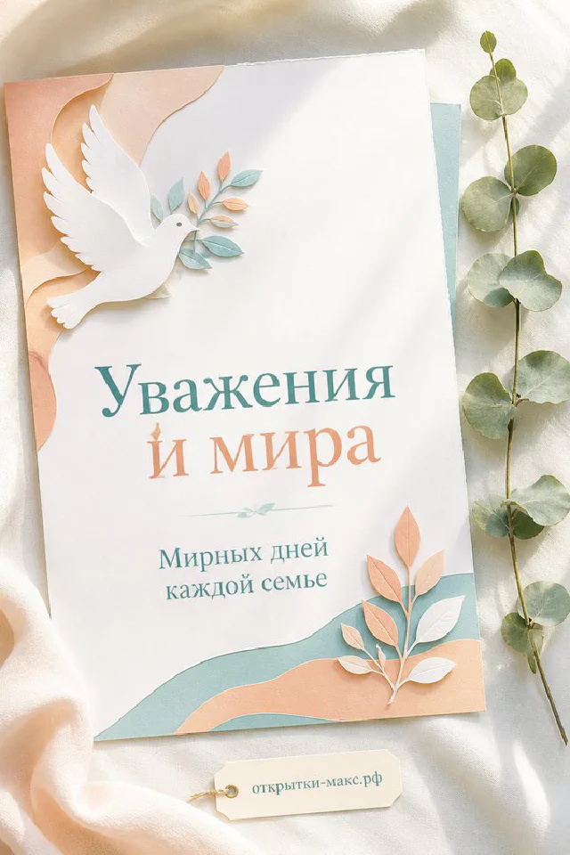 Открытка с бумажным православным храмом и куполами в пастельных тонах персикового и голубого цвета — вариант 2