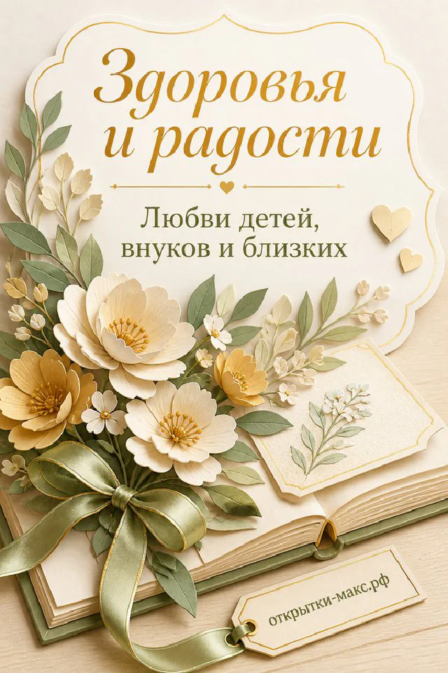 Бумажный коллаж с улыбающимися бабушкой и дедушкой в окружении внуков, цветов и семейной книги — вариант 5
