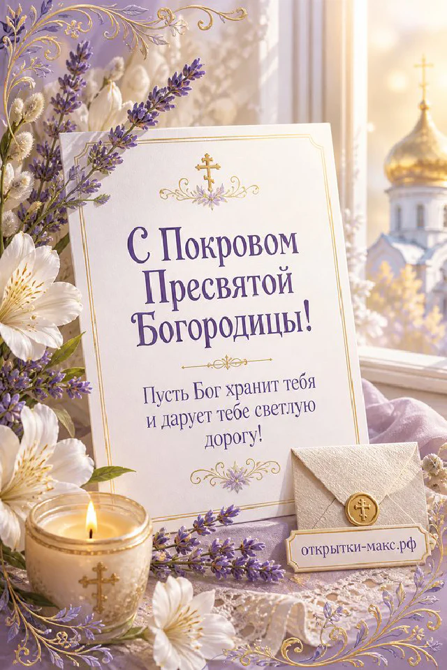 Конверт с красной сургучной печатью, горящая свеча на медном подсвечнике и ветки вербы на тёмно-зелёном фоне — вариант 2