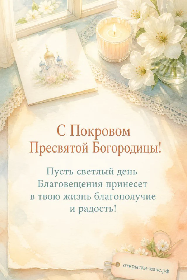 Розовая свеча с крестом и ветки вербы с каплями росы на фоне рассветных куполов православного храма — вариант 2