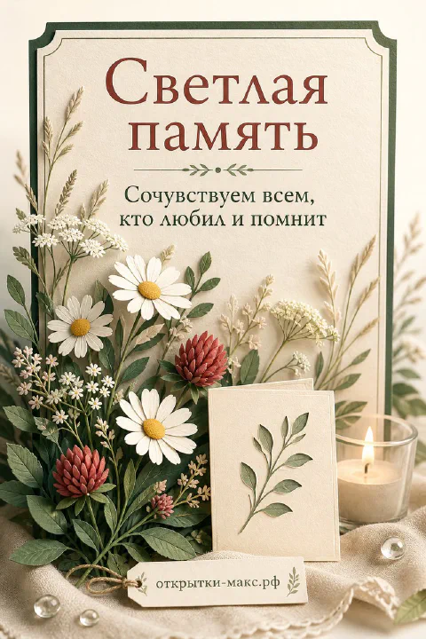 Ромашки, красный клевер и свеча на льняном фоне рядом с открыткой с веточкой