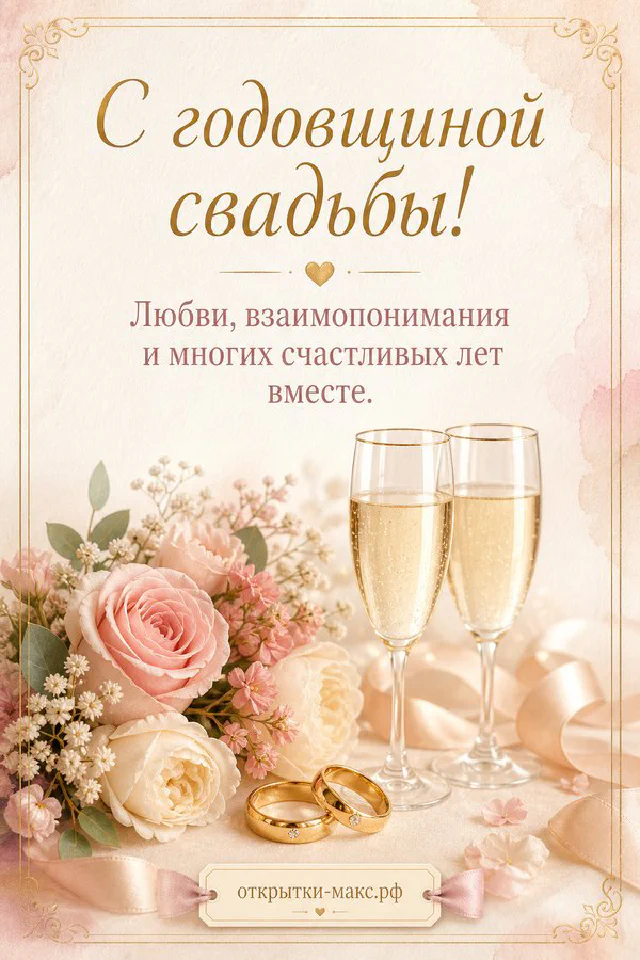 Розовые розы на атласной подушке с обручальными кольцами, свечи и бокалы шампанского в золотой рамке — вариант 8