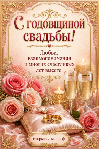 Розовые розы на атласной подушке с обручальными кольцами, свечи и бокалы шампанского в золотой рамке