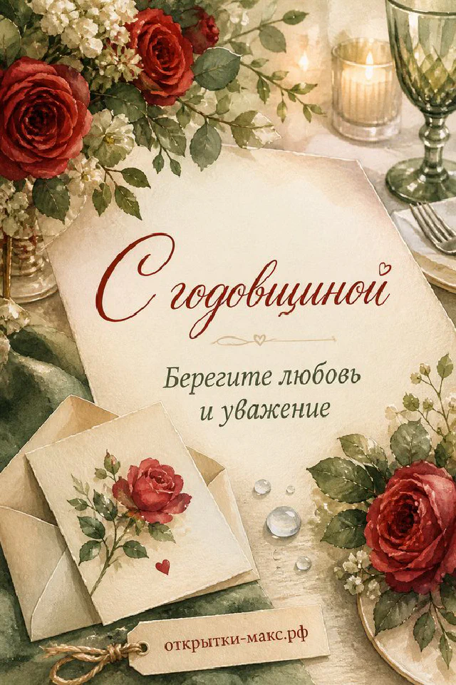 Зелёный конверт с сургучной печатью и золотыми обручальными кольцами на блюдце среди красных роз и свечи — вариант 3