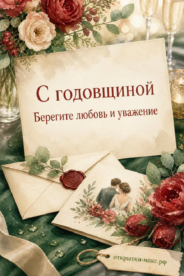 Зелёный конверт с сургучной печатью и золотыми обручальными кольцами на блюдце среди красных роз и свечи — вариант 5