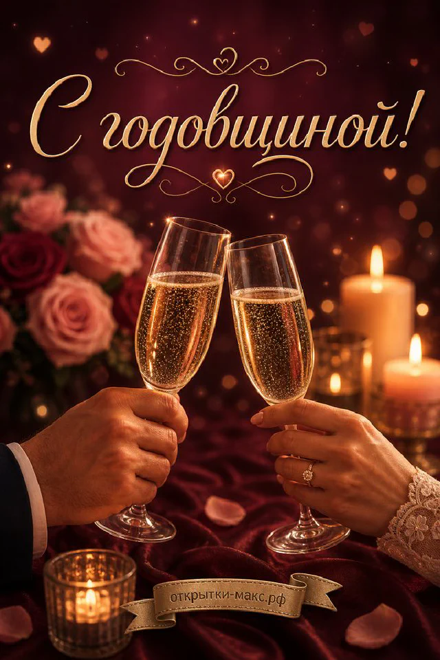 Открытка с годовщиной свадьбы: красные и кремовые розы, конверт с сургучной печатью на кружевном столе — вариант 4
