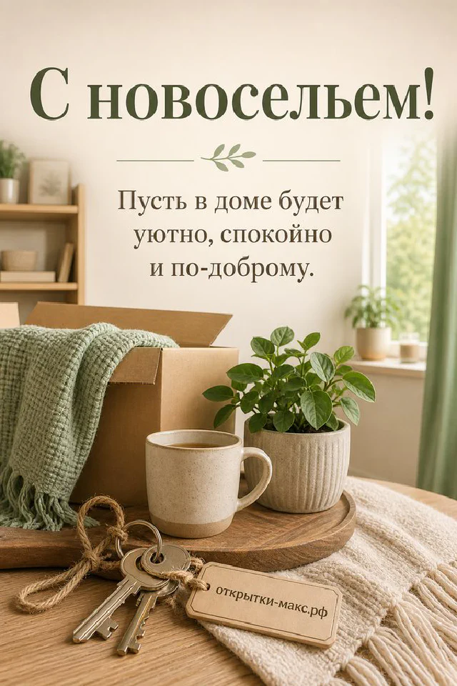Зелёные растения в горшках, ключи от дома и плед на деревянном столе в светлой комнате — вариант 3