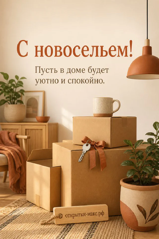 Ключи с зелёной лентой на фоне светлой гостиной с диваном и коробками для переезда — вариант 2