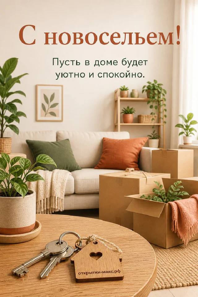 Ключи с зелёной лентой на фоне светлой гостиной с диваном и коробками для переезда — вариант 6