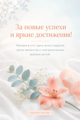 Нежная открытка с повышением с розовым цветком альстромерии и голубовато-серыми листьями на белом шёлке