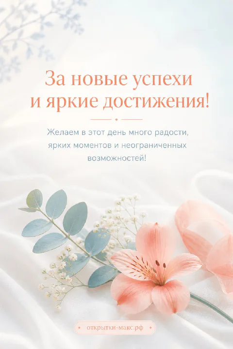Нежная открытка с повышением с розовым цветком альстромерии и голубовато-серыми листьями на белом шёлке