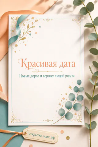 Минималистичная открытка выпускнику с текстом Красивая дата на кремовом фоне с ветками эвкалипта и конвертом
